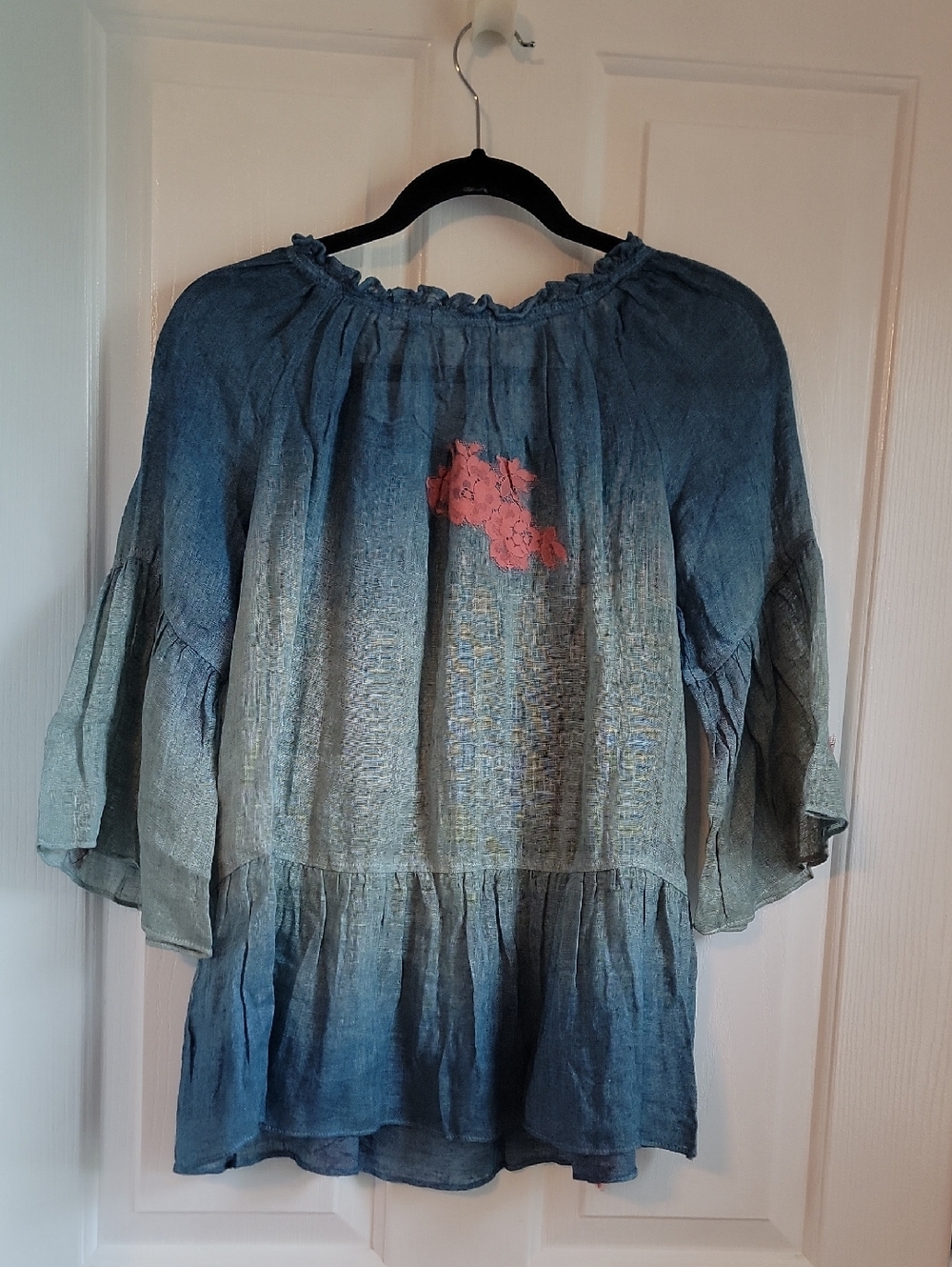Sundance Blue Linen Texture Top Blue Hombre Lace Shirt Xs X Small New - Picture 4 of 6